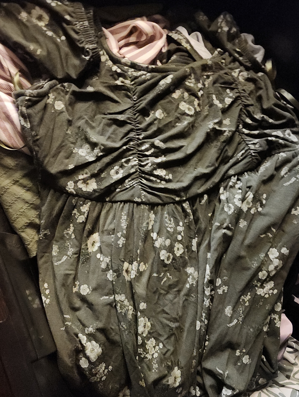 Floral Ruched Empire-Waist Dress - Black